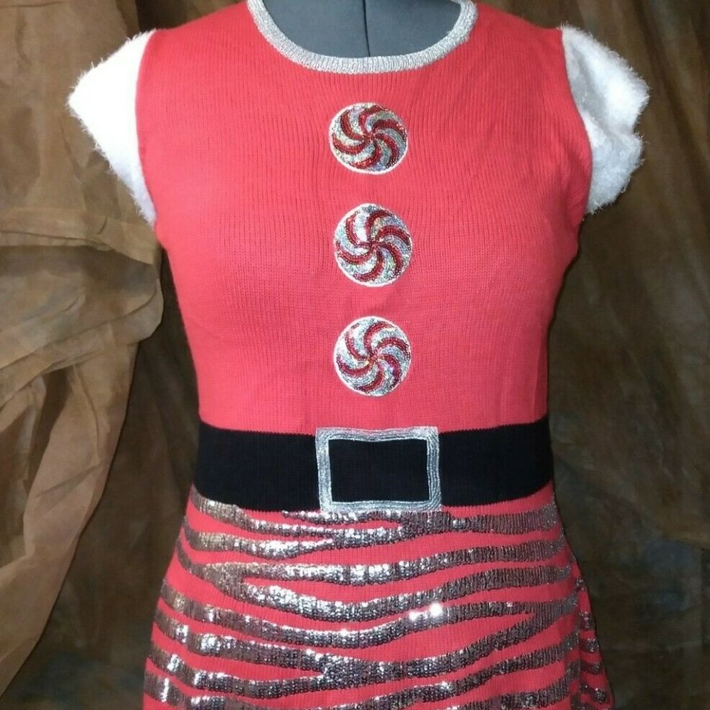 Holiday Time Christmas Sweater Dress Red Sparkly L